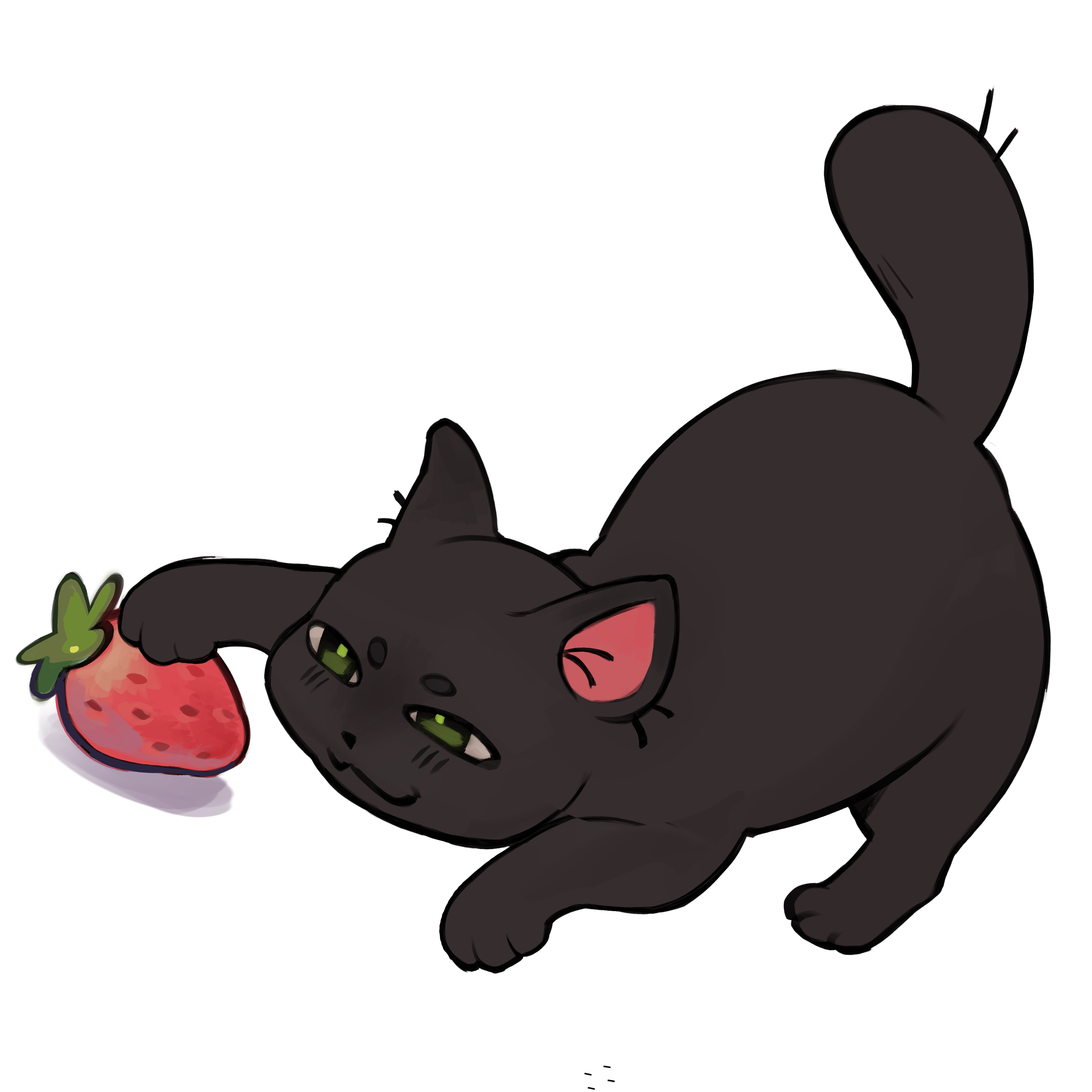 Cat playing with strawberry